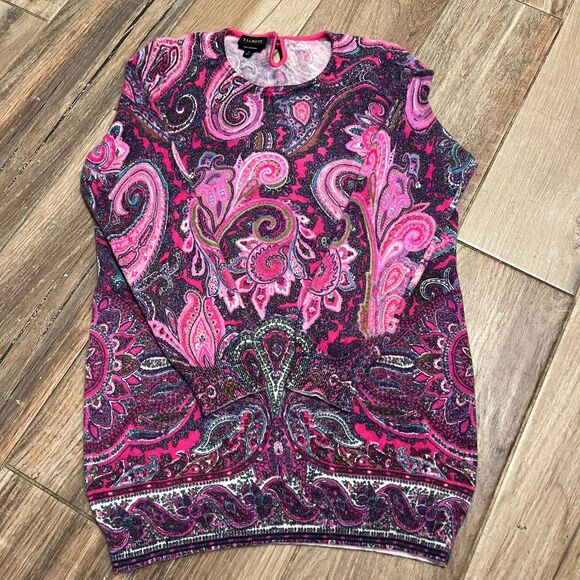 Talbots Audrey Paisley Pink & Purple Cashmere Sweater Small EUC - Picture 2 of 8